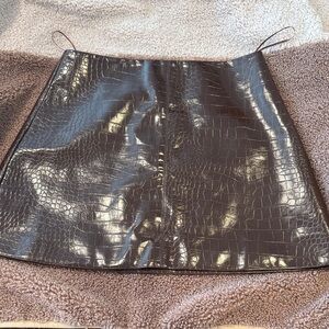 MARBLE Glossy Brown Croc-Embossed Mini Skirt